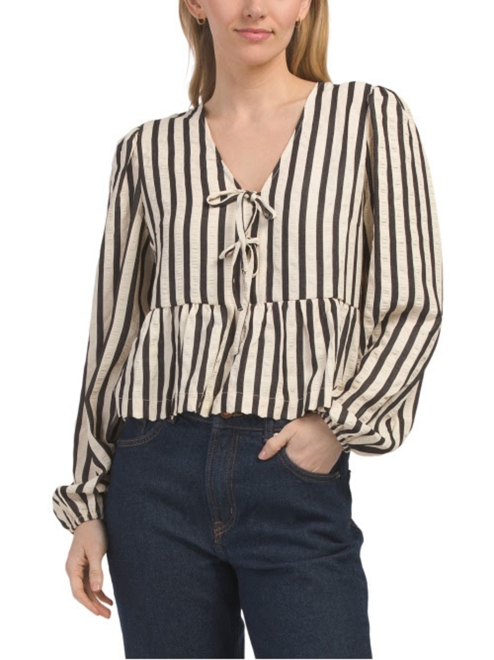Stripe bow tie blouse